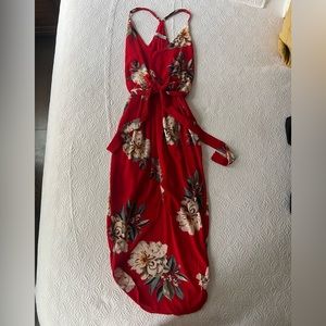 White Closet (Mira Boutique) Floral Red Midi Dress